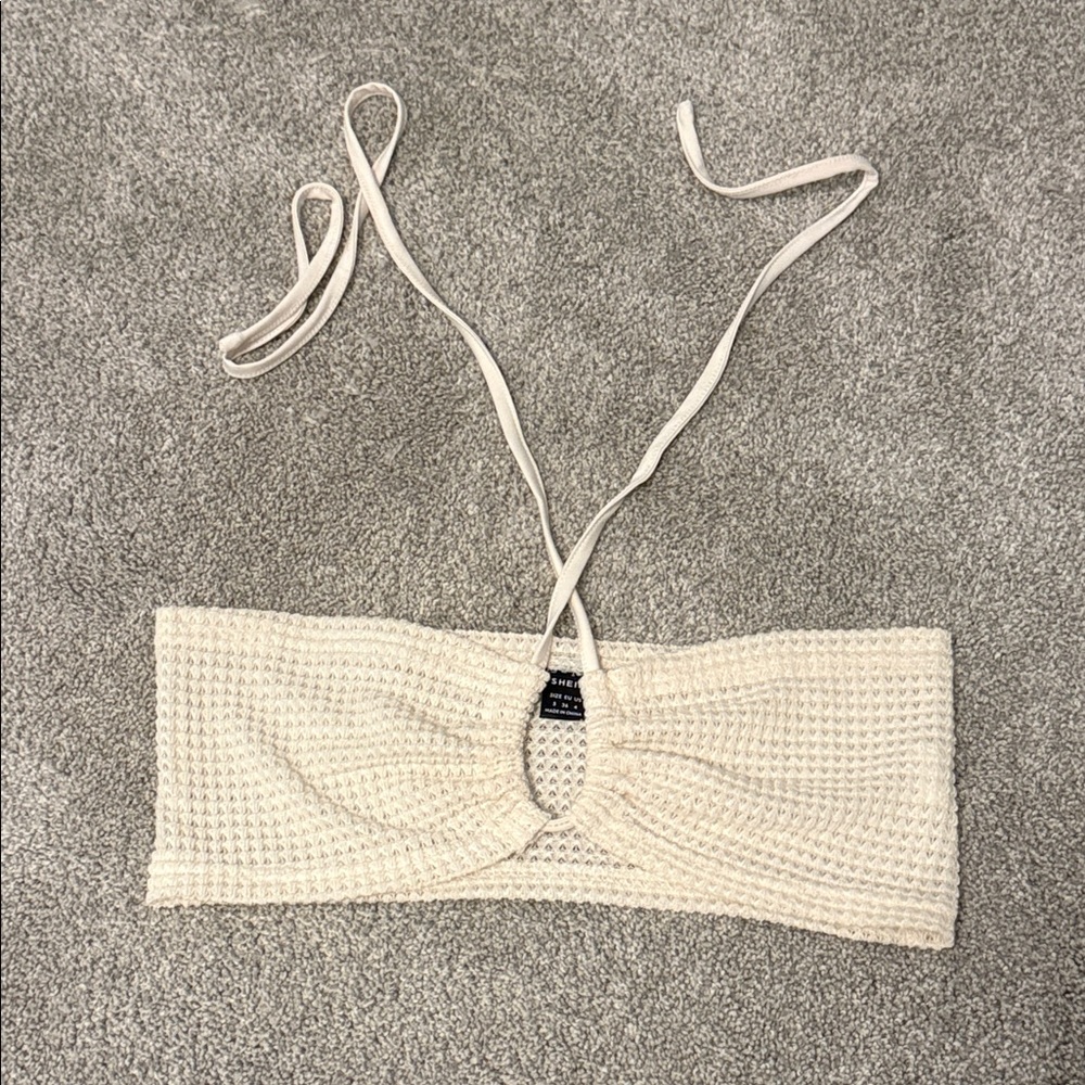 SHEIN Ivory Knit Halter Top